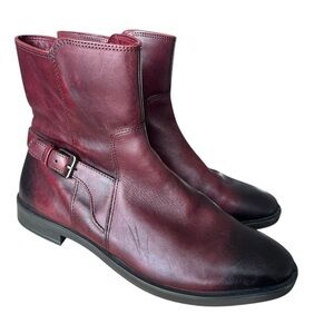 ECCO Burgundy Leather Ankle Boots with Side Zip, Women's Size 38/US7